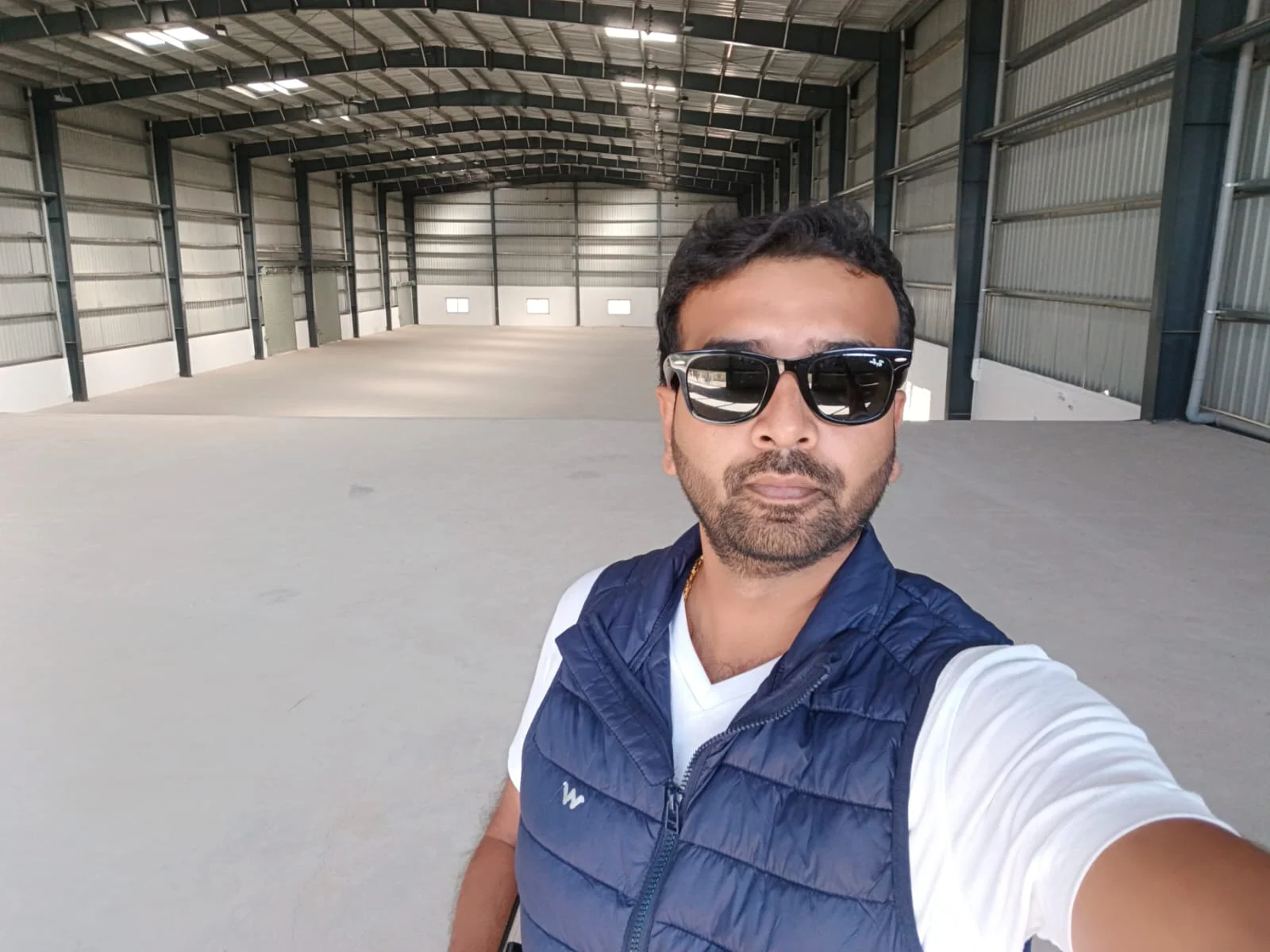 Site walkthrough inside the completed steel-structure warehouse