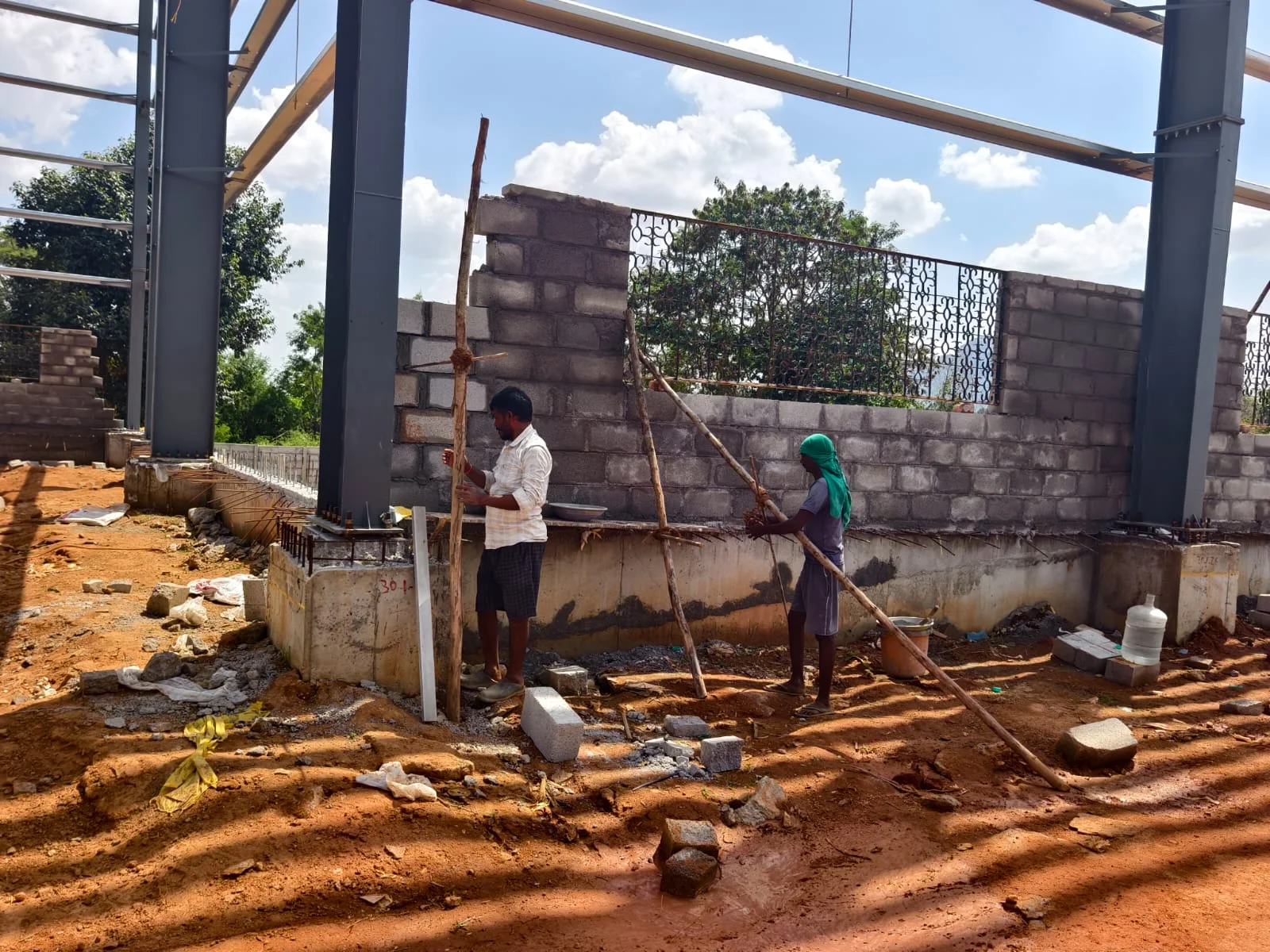 Masonry work between structural steel columns